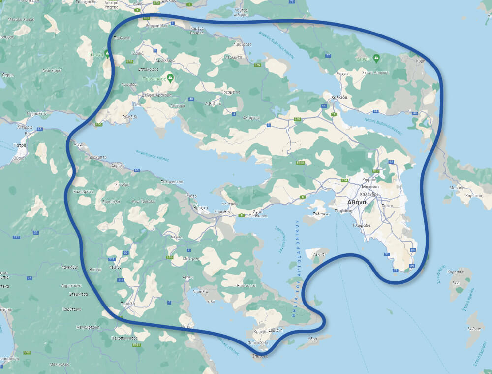 Χαρτης περιοχών εξυπηρέτησης